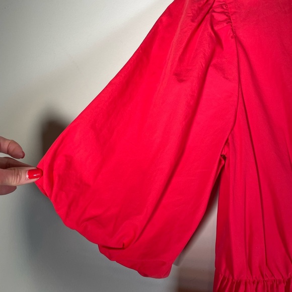 Madewell Poplin Cotton Crewneck Bubble Short Sleeve Mini A-line Dress Sz 6 Red - Picture 16 of 16